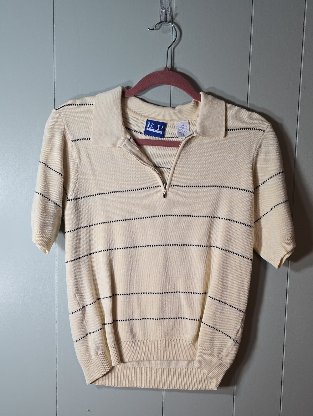 EP Pro Cream Knit Polo with Black Trim and Blue Logo